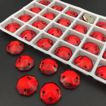 14mm 28 pcs Round Octagon Sew On Stones Siam Red With 2 Holes Flatback Sewing Rhinestone For DIY Dress Jewelry 2024 - buy cheap