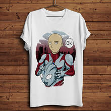 Camiseta de one punch man para hombre, camisa divertida de anime, saitama ultraman, informal, blanca, unisex 2024 - compra barato