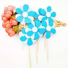 6pcs/set Blue flower bamboo Cupcake Fruit Pick Party Cake Dessert Sticks Buffet Cocktail Toothpick lovely wedding decoratation 2024 - buy cheap