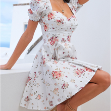 Vestido corto blanco con estampado Floral para mujer, minivestido de verano con manga abombada, elegante, para playa 2024 - compra barato