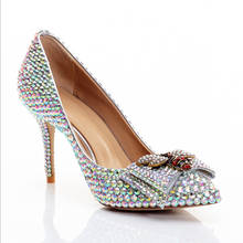 Sapatos femininos de salto alto, calçado feminino para casamento, damas de honra, banquete, cor com laço de diamante 2024 - compre barato