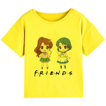 Ropa con estampado de dibujos animados para niñas, bonita Camiseta con cuello redondo, color amarillo, a la moda 2024 - compra barato