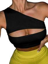 Womens T-shirt One Shoulder Sleeveless Bra Ladies Bralet Vest Tank Crop Top Summer Elastic Sexy Slim Hollow Sport Short Camis 2024 - buy cheap