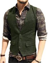 Men's Suit Vest V Neck Wool Herringbone Tweed Casual Waistcoat Formal Business Vest Groomman For Green/Black/Brown/Coffee 2024 - buy cheap