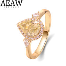 1.0ct 6x8mm Pear Brilliant Cut Yellow Moissanite Engagement Ring Three Stone Ring Solid Real 14K Yellow Gold For Women 2024 - buy cheap