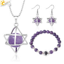 CSJA Merkaba Purple Crystal Set Natural Stones Necklace Earrings Bracelet Jewelry Sets Healing Energy Amethysts for Female G353 2024 - buy cheap