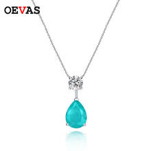 OEVAS 100% 925 Sterling Silver 12*16mm Pear Paraiba High Carbon Diamond Pendant Necklaces For Women Party Fine Jewelry Gifts 2024 - buy cheap