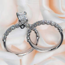 Jk anéis de cristal de zircão feminino, 2 peças, conjunto de noiva, romântico, de alta qualidade, feminino, casamento, noivado, joias 2024 - compre barato