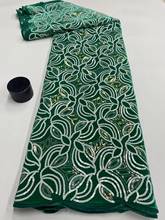 Tecido de renda em veludo africano, excelente tecido bordado em veludo verde com lantejoulas, renda nigeriana para vestido de festa fhs076 2024 - compre barato