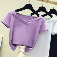 gkfnmt Cotton Korean Sexy V-Neck Purple T shirt Women Clothes Summer Short Sleeve Casual TShirt Female Tops Tee Shirt Femme 2024 - buy cheap