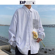 KAPMENTS Men Japanese Harajuku Fashions Striped Shirts 2022 Spring Mens Vintage Long Sleeve Oversized Shirt Male Patchwork Tops 2024 - buy cheap