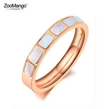 Zoomango design original na moda anéis de casamento de aço inoxidável para mulheres meninas rosa concha de ouro cz cristal festa jóias zr20009 2024 - compre barato