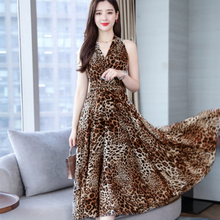 2022 Spring Plus Size Leopard Dress Bohemian Style V Collar Leopard Sleeveless Hanter Woman Chiffon Long Dress AQ225 2024 - buy cheap