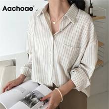 Aachoae Women Stripe Blouse Batwing Long Sleeve Loose Boyfriend Shirt Pocket Turn Down Collar Elegant Office Blouses Ropa Mujer 2024 - buy cheap