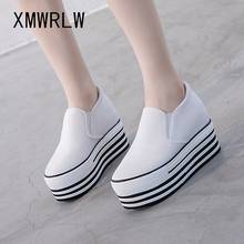 XMWRLW Women Canvas Loafers 2020 Spring Autumn Flat Platform Shoes For Woman Sneakers Ladies White/Black Chunky Shoes Loafers 2024 - buy cheap