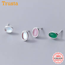 TrustDavis-pendientes de plata de ley 925 auténtica para mujer, joyería fina minimalista con colgante de elipse, DB033 2024 - compra barato
