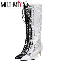 MILI-MIYA Fashion Lace Up Hollow Out Sandals Knee High Boots Sexy Gladiator Women Summer Pointed Toe Cow Leather Party Shoes 2024 - buy cheap