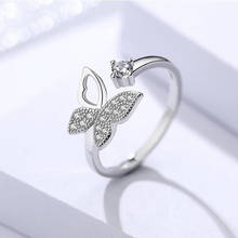 Anillo de mariposa de cristal Chapado en plata para mujer, joyería de lujo, Color plateado, anillo de dedo ajustable abierto a la moda 2024 - compra barato