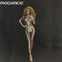 Fashion Sexy Women Mesh Rhinestones Jumpsuit Stage Performance Party luxurious Shining Costume Dj Singer Outfit 2024 - buy cheap