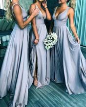 Sexy V Neck Bridesmaid Dresses Long Backless High Side Split Floor Length Pleats Draped Wedding Guest Dress Maid of Honor Gowns 2024 - buy cheap
