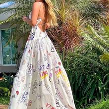 Женское летнее платье на бретелях-спагетти, Привлекательные длинные платья с открытой спиной, элегантное пляжное платье с принтом, 2021 2024 - купить недорого