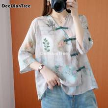 2022 traditional chinese top chinese flower print hanfu clothes oriental clothing traditional chinese linen blouse for women 2024 - buy cheap