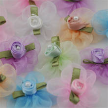 20pcs U Pick Organza ribbon flower W/pearl wedding/sewing/appliques Lots B037 2024 - buy cheap