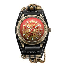 Fashion Retro Skeleton Automatic Mechanical Watch Men's Steampunk Bronze Leather Brand Unique Self-wind Mechanical Wristwatches 2024 - buy cheap