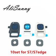AliSunny 10 conjunto Tampa Traseira Da Câmera + Câmera Traseira de Vidro para SamSung Galaxy S7 Borda de Vidro Quadro Bazel Peças 2024 - compre barato