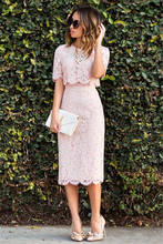 Elegant Cocktail Dresses Sheath Scoop Short Sleeves Lace Tea Length Homecoming Dresses 2024 - buy cheap