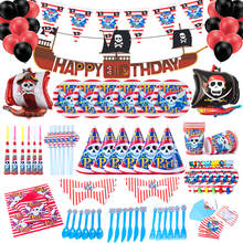 Pirate Theme Cartoon Decoration Disposable Tableware Paper Plates Cups Balloon Kids Favors Birthday Birthday Baby Shower Supplie 2024 - buy cheap