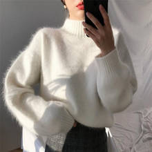 Suéter feminino de gola alta, pulôver branco de gola alta para primavera e outono, roupas femininas soltas 2024 - compre barato