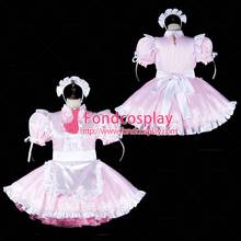 fondcosplay adult sexy cross dressing sissy maid short baby pink satin dress lockable white apron Uniform Tailor-made[G2317] 2024 - buy cheap