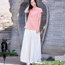 Summer Cotton Linen Women Wide Leg Pants Vintage Chinese Style Long Loose Skirt Pants Elastic Waist Ethnic White Trousers Retro 2024 - buy cheap