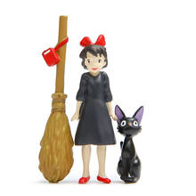 Figura de acción de gato de PVC, adorno de escoba mágica de servicio, modelo de plástico de resina, entrega de Kiki, Totoro, 3 uds. 2024 - compra barato