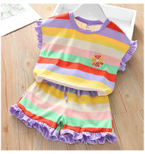Bebê meninas verão conjunto de roupas bonito dos desenhos animados listrado camiseta + shorts 2 pçs outfits terno da menina do bebê conjunto de roupas da menina do bebê agasalho 2024 - compre barato
