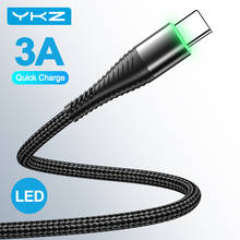 YKZ LED 3A USB Type C кабель, быстрая зарядка, провод Type-C для Samsung Galaxy Xiaomi Huawei мобильный телефон, USB C, кабель для зарядки, кабель для зарядки, шнур для зарядки 2024 - купить недорого