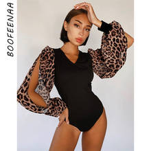 BOOFEENAA French Retro Sexy Bodysuits Women Clothes 2021 Spring Leopard Mesh Split Long Sleeve V Neck Black Bodysuit C70-BI20 2024 - buy cheap