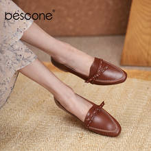 BESCONE Pumps Women Classics Loafers Butterfly-Knot Genuine Leather Handmade Female Shoes Thick Heel TPR Retro Lady Shoes BO821 2024 - buy cheap