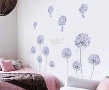 Pegatinas románticas de diente de león púrpura, decoración de pared de fondo para el hogar, calcomanías de pared de flores azules 3D, papel tapiz, decoración autoadhesiva 2024 - compra barato