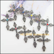 10Pcs Tibetan Silver Tone Retro Heart Cross Mixed Crystal Charms Pendants 34.5x50mm 2024 - buy cheap