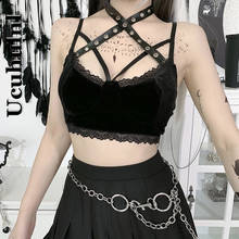 Ucuhulnl Punk Goth Bandage Black Camis Streetwear Sexy Hollow Out Lace Trim Crop Tops Grunge Gothic Style Backless Camisoles 2024 - buy cheap