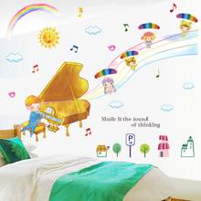 A Boy Playing Piano Wall Stickers For Kids Room Bedroom Decoration Diy Music Theme Wall Mural Art Home Decals 2024 - buy cheap