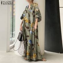 Stylish Spring Maxi Dress Women's Floral Sundress 2021 ZANZEA Casual Puff Sleeve Long Vestidos Female V Neck Printed Robe Femme 2024 - buy cheap