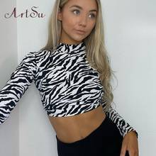 Artsu 2020 Animal Zebra Print Backless Cropped Tshirt Women Sexy Long Sleeve T-shirt Ladies Fashion Crop Tops Streetwear AS41304 2024 - buy cheap
