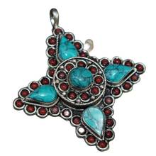 China Folk Old Tibetan Silver Inlaid With Turquoise Pendant 2024 - buy cheap