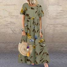 Women's Printed Sundress ZANZEA Vintage Summer Maxi Dress Casual Short Sleeve Vestidos Female High Waist Robe Femme  2024 - buy cheap