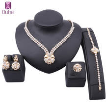 Conjunto de joias femininas douradas com cristais e strass, conjunto de acessórios para casamento, brincos e pulseira 2024 - compre barato