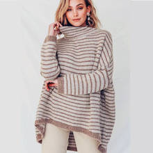 TEELYNN pullover for women 2019 winter Khaki stripe women's sweat turtleneck long sleeve warm sweater boho loose Mohair sweaters 2024 - buy cheap