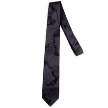 Frete grátis nova gravata masculina design original dinossauro cinza escuro esqueleto personalidade feminina melhor homem bordado presente gravata 2024 - compre barato